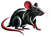Rodent Removal Melbourne logo, a black rat with red ears and tail